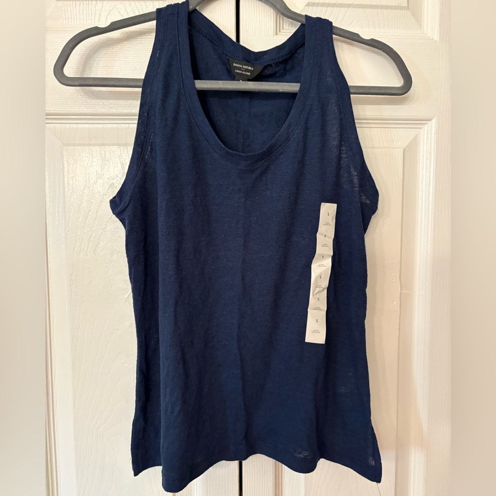 Banana Republic Factory Navy Blue Tank Top Linen Blend Small